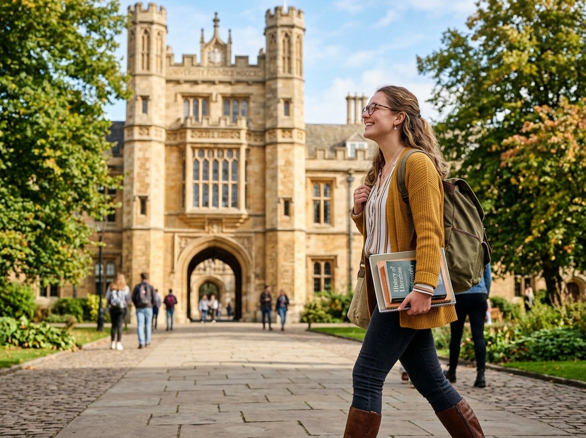 Student at historic university campus